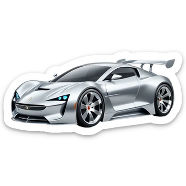 A low-profile futuristic car emoji made of polished silver chrome, wide body stance, smooth aerodynamic shape, glossy metallic surface, soft reflections, luxury swag aesthetic, minimal details, iOS emoji style, centered on clean white background, studio lighting sticker