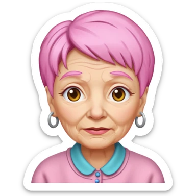 pink haired grandma with wrinkles sticker