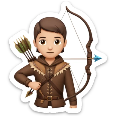 The classic hunter image with a bow and arrow on his back, dressed in brown with some animal made decorations sticker
