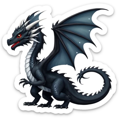 A dragon that is  black 🖤 with white spots. HUGE wings and a tail. Also detailed  sticker