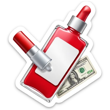 price tag with a few dollar bills and a bottle of nail polish sticker