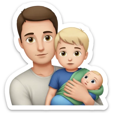 A man with a small child in his arms is peeping, the emphasis is on the eyes sticker