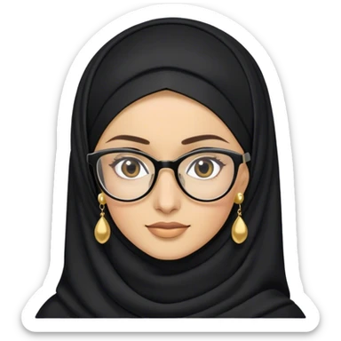 Muslim hijabi, glasses, light skin, black hijab, gold earrings sticker