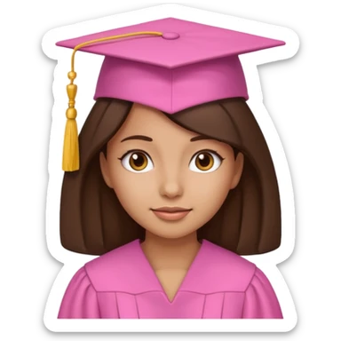 BRunette girl emoji with pink graduation cap sticker