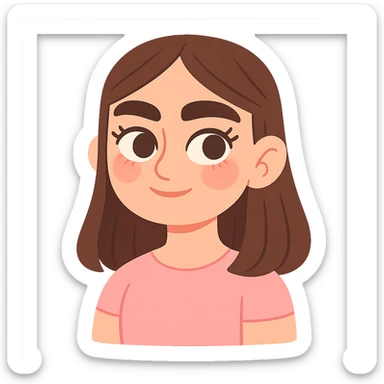 pastel toon style pretty girl with thick eyebrows, straight brown hair and brown eyes, curled eyelashes sticker
