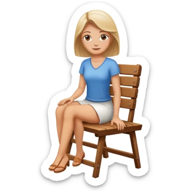white woman in sport sitting down on a  wooden chair sticker