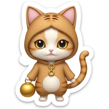 kawaii neko, cute outfit with bell brown cat. suit sticker