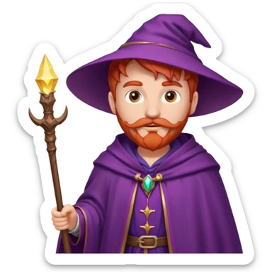 red haired wizard with mustache, purple cloack sticker