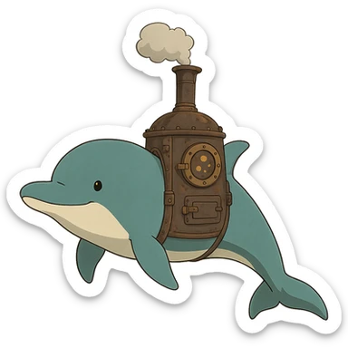 ghibli style dolphin with a boiler sticker