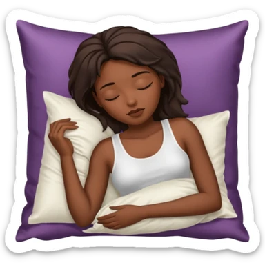 sleeping beauty african american woman with dark brown hair with a silk pillow, she is wearing a white tank top with big boobs sticker