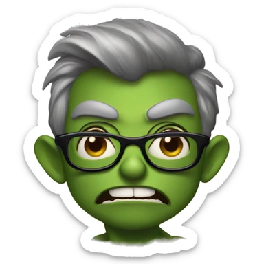 a green goblin with glasses and big lips with a surprised look sticker