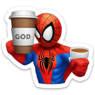 spiderman-with-a-cup-off-coffee-with-text-saying-Good-morning sticker