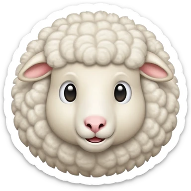 An emoji of a fluffy white sheep with its mouth open, making a 'meee' sound. Cute and cartoon-style, with soft wool texture and expressive eyes. Simple and playful design, resembling a classic farm animal emoji sticker