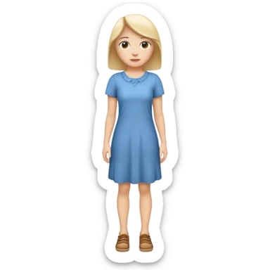 Create me an emoji of a full body white female in a casual dress, looking slightly to her right. sticker