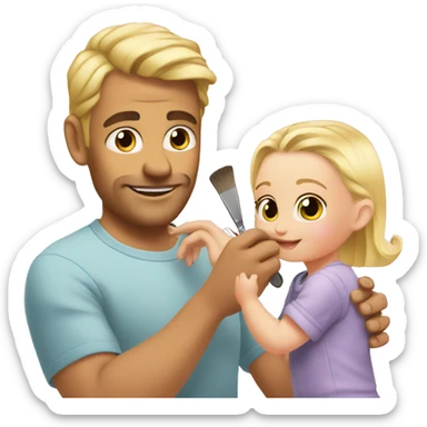 blonde babydaughter gives blonde dad a manicure sticker
