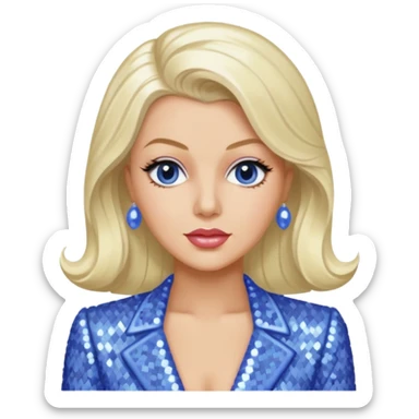 Lana Turner with long platinum blonde hair, periwinkle sequin outfit  sticker