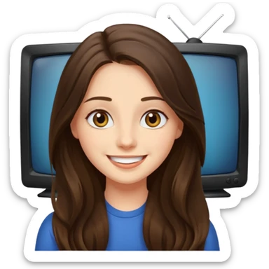 happy long haired brunette girl hazel eyes watching tv sticker