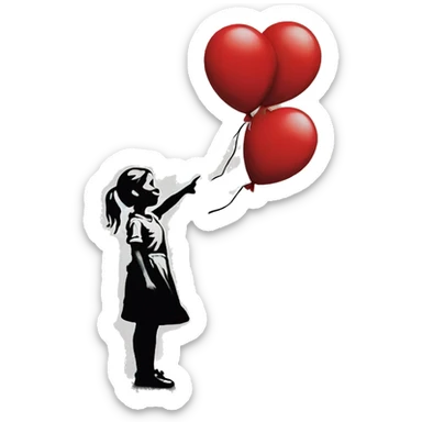 girl with red balloon banksy painting sticker