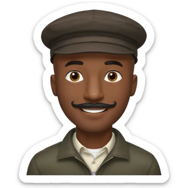 a tall dark hansome black man shaved head thin mustash with compton hat sticker