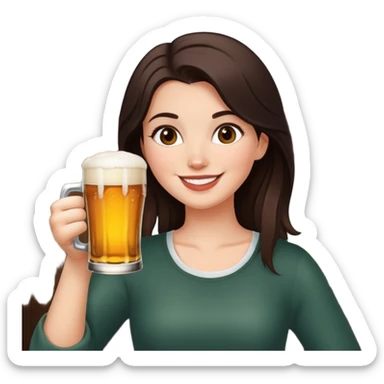 white girl with dark brown hair drinking a beer smiling sticker
