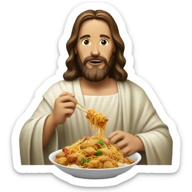 Jesus eating Chinese food sticker