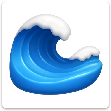 Create a wave emoji that looks exactly like the reference image in classic iOS emoji style. The emoji should be 3D with shiny, smooth gradients, soft shadows, and use blue and white colors to match the classic emoji look. sticker