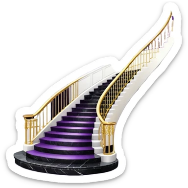 Luxurious black marble hallway stairs with gold and white accents  with purple crystals in chandelier sticker