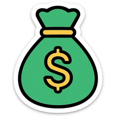 money bag icon, color outline style, green and gold accents, modern and friendly sticker