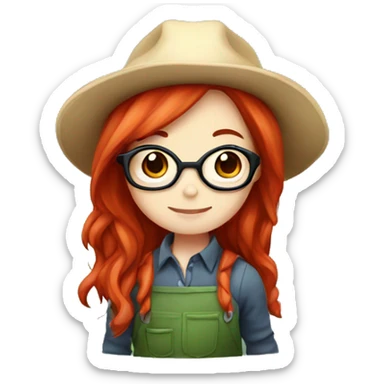 Chibi female gardener with long red hair and glasses sticker