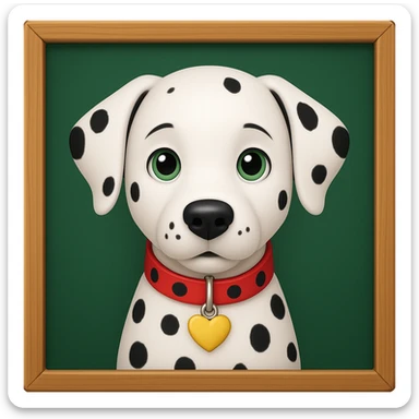 Dalmatian in front of a green school board in a wooden frame, iphone emoji style sticker