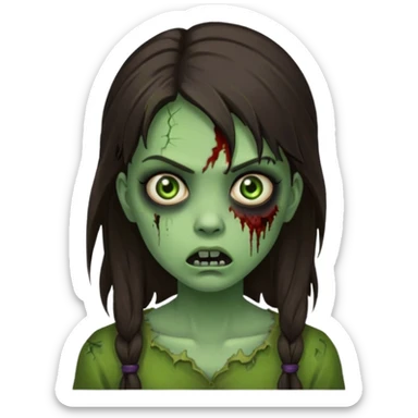 brunette zombie girl, scary expression, horror zombie green sticker