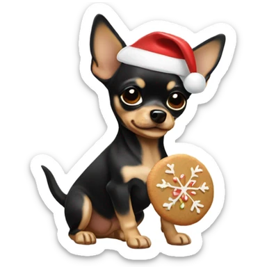 black & tan chihuahua puppy holding a christmas cookie sticker