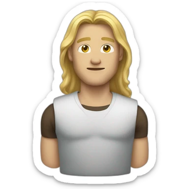 Man with blonde long hair and broken arm sticker