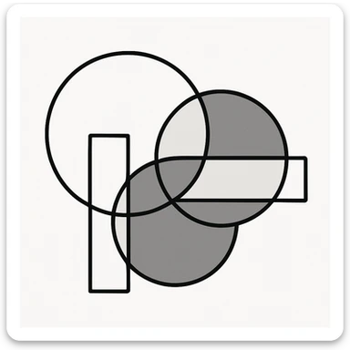 minimalist geometric art with overlapping circles and rectangles, using beige, taupe, and soft gray, on a white background, no frame, no shadows, no decor, modern and elegant sticker