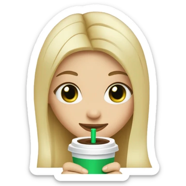 blondie girl with green eyes drinking ice coffee  sticker
