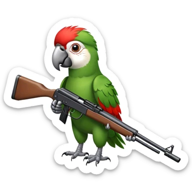 Parrot in the military with a rifle sticker