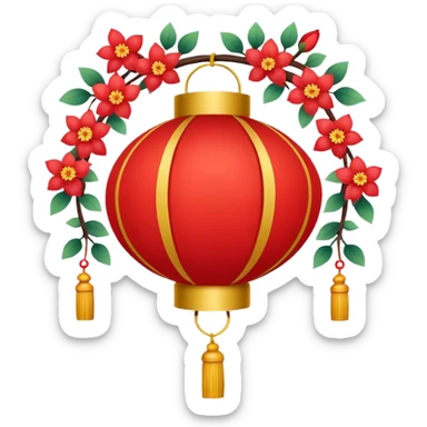 cute chinese red lantern with flowers sticker