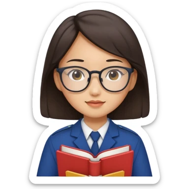 A student, asian girl, wearing glasses, uniform, hold book in front of their chest sticker