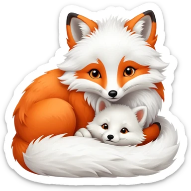 And orange fox cuddling and arctic fox sticker