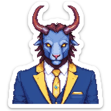 Beast from Beauty and the Beast with human lips and mouth, horns and blue formal clothes sticker