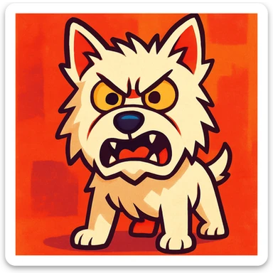 angry westie dog, exaggerated expression, bold lines, vibrant toon style sticker
