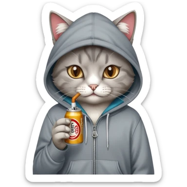 Cat with hoodie, cigarette and soda sticker