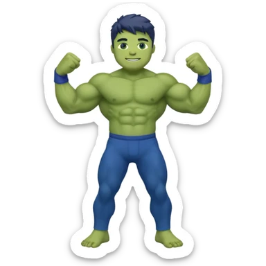 Kid Hulk flexing arms, full body, long blue pants, and smiling sticker