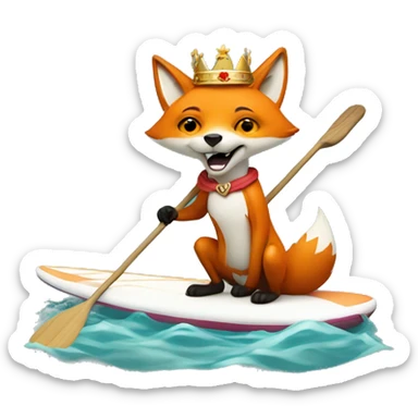 fox in a crown paddling on a sup board sticker