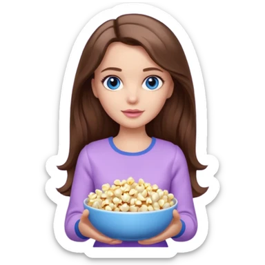 beautiful barbie girl with long brown hair, blue eyes and wearing light purple clothes watching stranger things on tv sticker