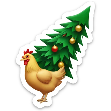 Chicken dragging a Christmas tree  sticker