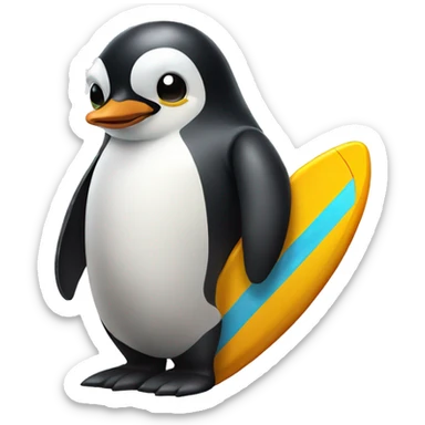 Penguin holding a surfboard sticker