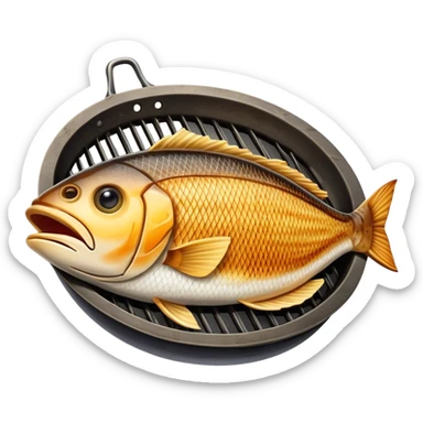 Gradele Cinematic Realistic Gradele Dish Emoji, depicted as 2 perfectly grilled fish with prominent grill marks and a smoky finish, rendered with vivid textures and dynamic, natural lighting. sticker