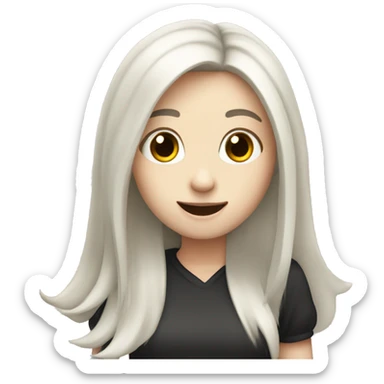 Pale girl with long black hair waving hello sticker