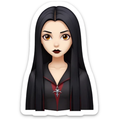 A girl with long black straight hair and warm tan skin color emoji vampire goth version sticker